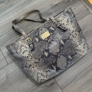 Michael Kors Gray Snake-Print Tote with Gold Hardware